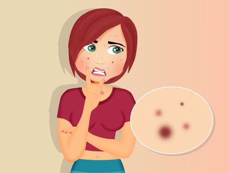 illustration of girl with acne