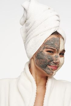 Woman clean skin cosmetics spa treatments dermatology care white