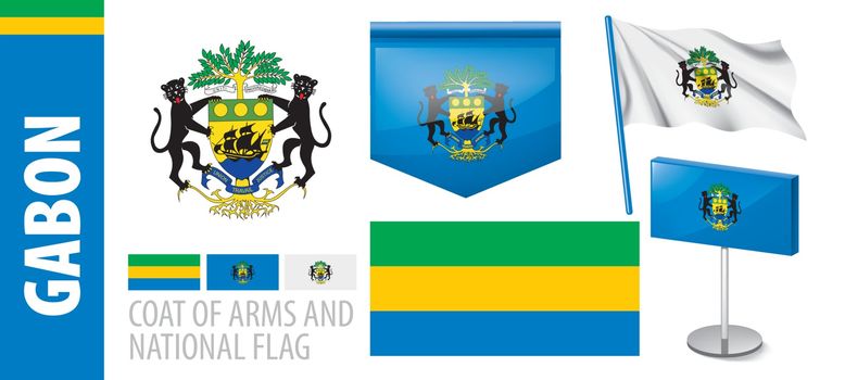 Vector set of the coat of arms and national flag of Gabon