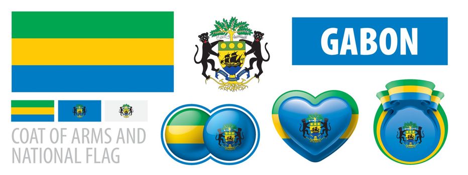 Vector set of the coat of arms and national flag of Gabon
