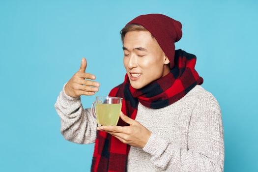 guy with a hot drink and lemon tea flavor