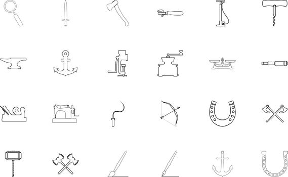 Vintage tools and craft objects black color set outline style image