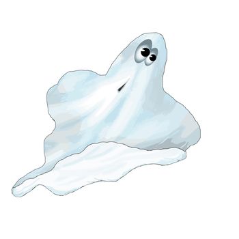 Ghost isolated on white background. Hand drawn sketch of scary white ghost