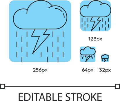Heavy showers turquoise linear icons set