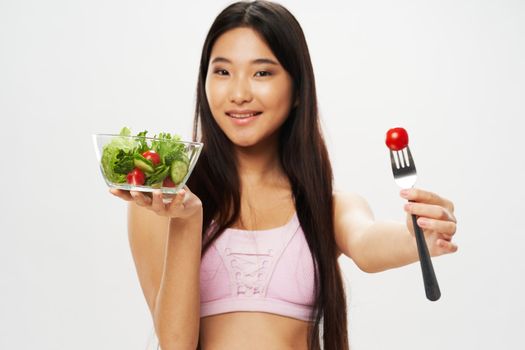 Woman salad plate healthy food vegetarian