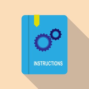 Colored workbook icon with bookmark and inscription instruction,