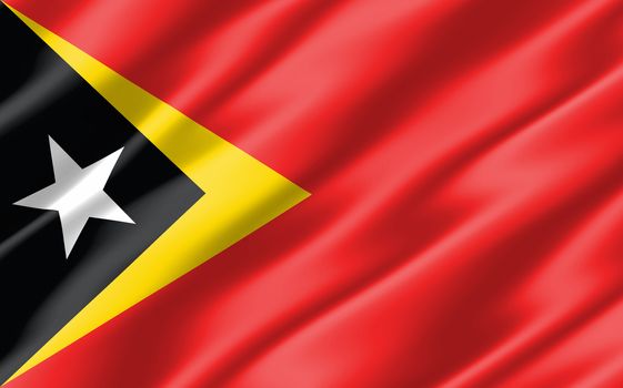 Silk wavy flag of Timor Leste graphic. Wavy Timorese flag 3D illustration. Rippled Timor Leste country flag is a symbol of freedom, patriotism and independence.