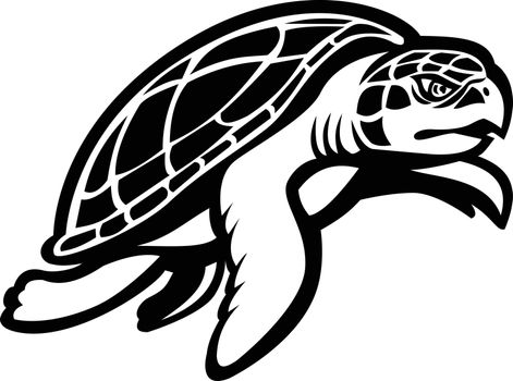Kemp's Ridley Sea Turtle Swimming to Right Mascot Black and White