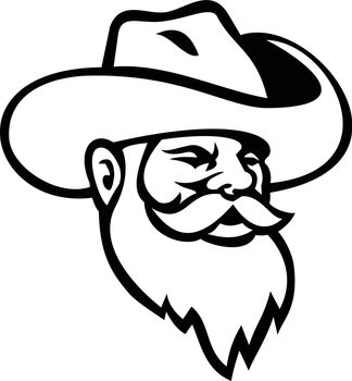 Head of Miner Wearing Beard and Cowboy Hat Mascot