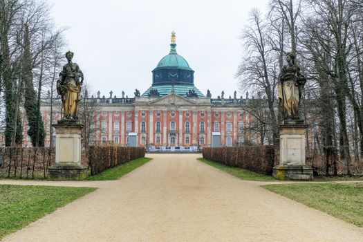 Front of Neues Palais, Potsdam,in fog, Berlin, Germany, Europe.