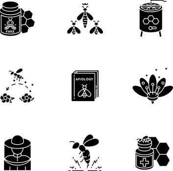 Apiculture black glyph icons set on white space