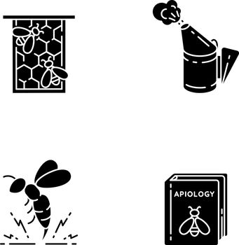 Bee farming black glyph icons set on white space