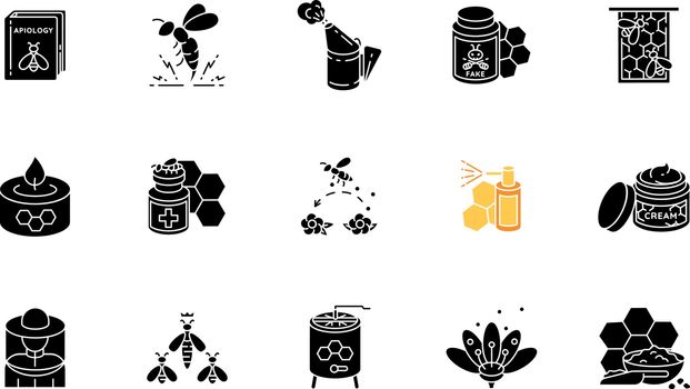 Beekeeping black glyph icons set on white space
