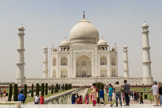 Many visitors to the Taj Mahal in Agra, India.