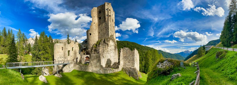 Beautiful Andraz Castle on Italian Alps. Summer season