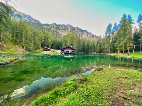 Beautiful hut on a mountain lake