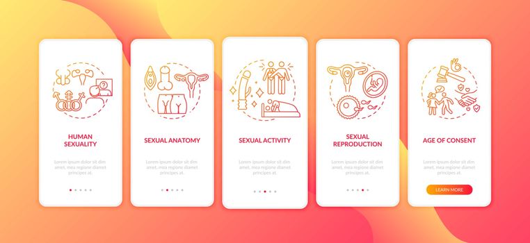 Human sexuality red gradient onboarding mobile app page screen with concepts