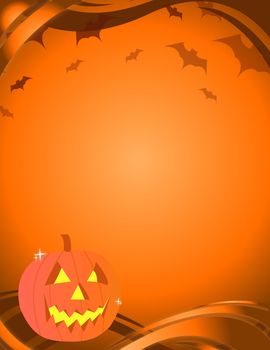 Halloween pumpkin over an yellow and orange background with vamp