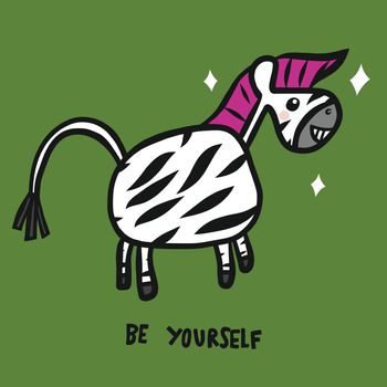Punk zebra be yourself cartoon vector illustration