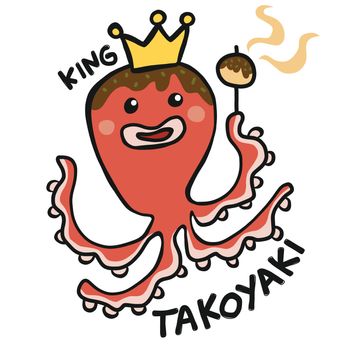 Japanese food King Takoyaki octopus cartoon vector illustration doodle style