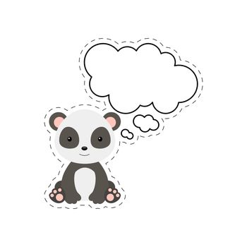 Cute cartoon panda with speech bubble sticker. Kawaii character 