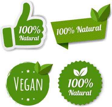 Natural Green Labels Set With Leaves