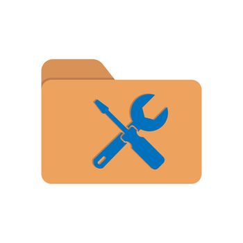 Vector color folder icon with a screwdriver and key. Symbol for 