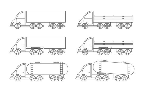 Set of vector truck icon. Simple design, an empty outline isolat