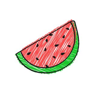 slice of watermelon, with color shading in the Doodle style. Vec