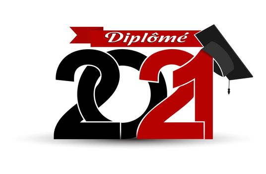 Class and graduates of 2021 with a graduation cap. Language Fren