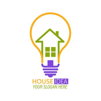 house idea. Incandescent lamp with a silhouette of a house insid