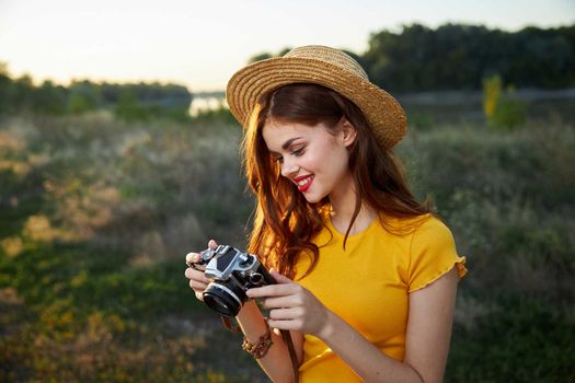 Woman looking at camera nature lifestyle leisure leisure. High quality photo