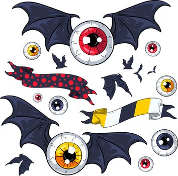 Flying demonic eyes colorful vector set