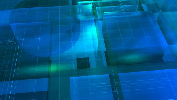 Abstract 3D background with overlay of cubes and lines.