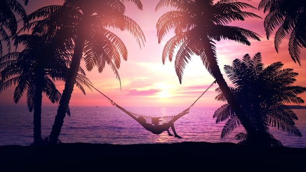 Relax in a hammock on the beach during sunset.