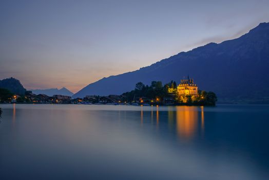 Iseltwald peninsula and former castle in Switzerland