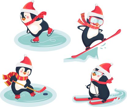 active penguins in winter concept