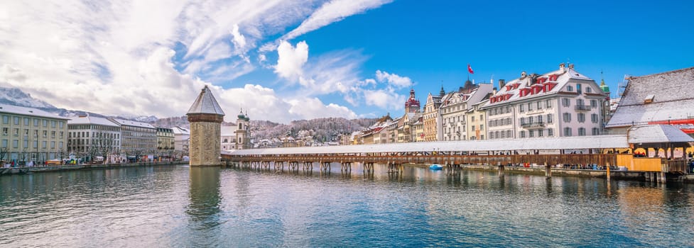 Historic city center of downtown Lucerne with  Chapel Bridge and