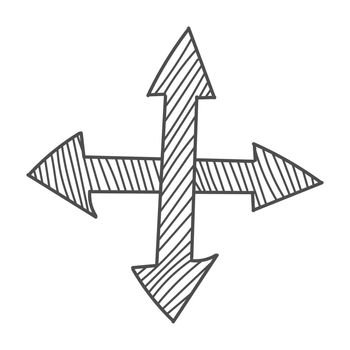 Double cross arrow with shading in the style of Doodle. Vector d