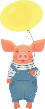 Cute pig holding balloon