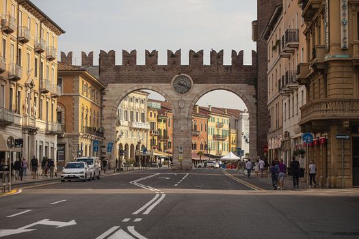 Portoni della Bra view with city life in Verona in Italy 2
