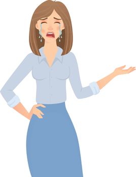 Business woman isolated. Business pose and gesture. Young businesswoman vector illustration. Point hand