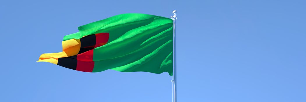 3D rendering of the national flag of Zambia waving in the wind