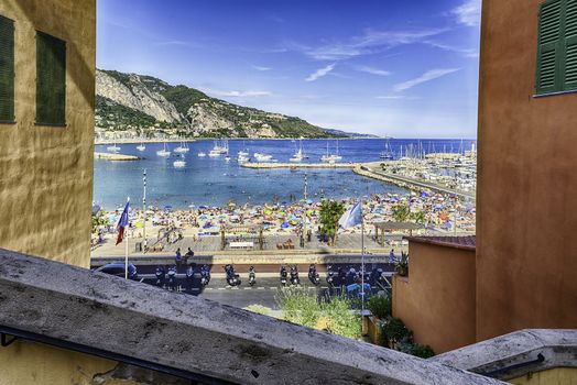 Scenic view over the beach in centre of Menton, France