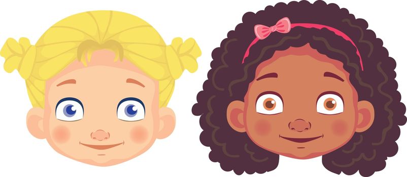 Girls character set. Head icon. Girl face vector illustration