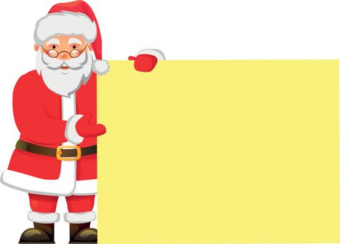 Santa Claus holding banner. Christmas Greeting Card vector illustration