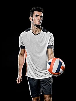 caucasian young volley ball player manisolated black background