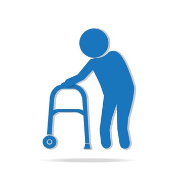Elderly man and walker symbol, icon vector illustration