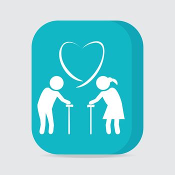 Elderly couple with love symbol. old people couple with heart icon vector illustration