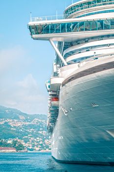 Front detail of large luxury cruise ship.